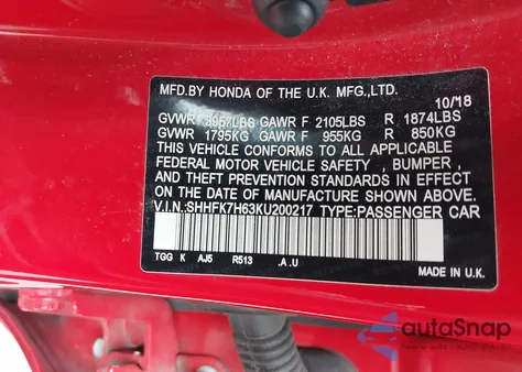 2019 Honda Civic Ex from USA, damaged, VIN SHHFK7H63KU200217
